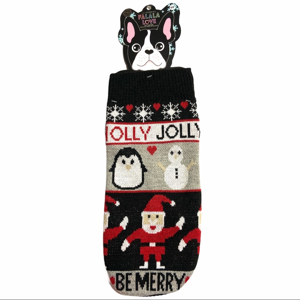LA Express Dog Sweater Black Red Christmas Jolly